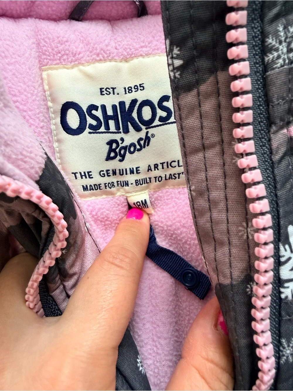 18m OshKosh B'gosh Pink & Gray Girls Snow Jacket with Bib Snow Pants